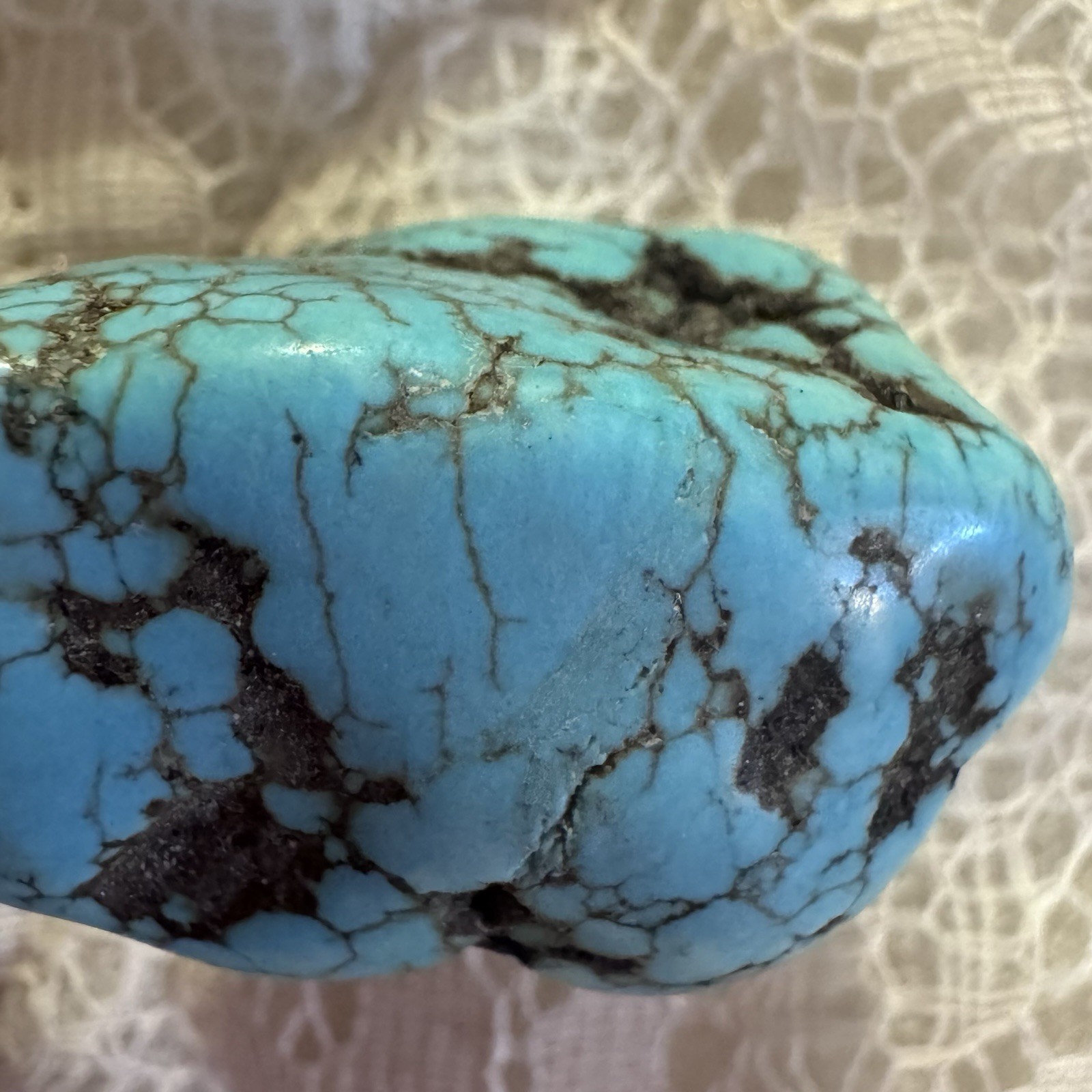 Large Natural Turquoise Freeform Polished Stone Black Matrix Nice Specimen 1.5”
