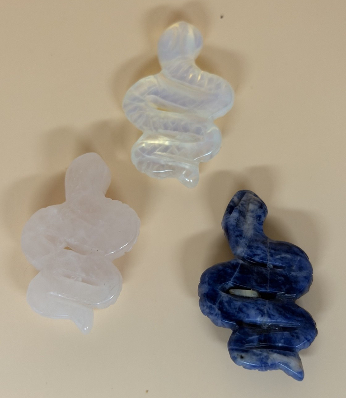 1.00oz 3pc Snake Set Opalite Rose Quartz Sodalite Approx 1.5″