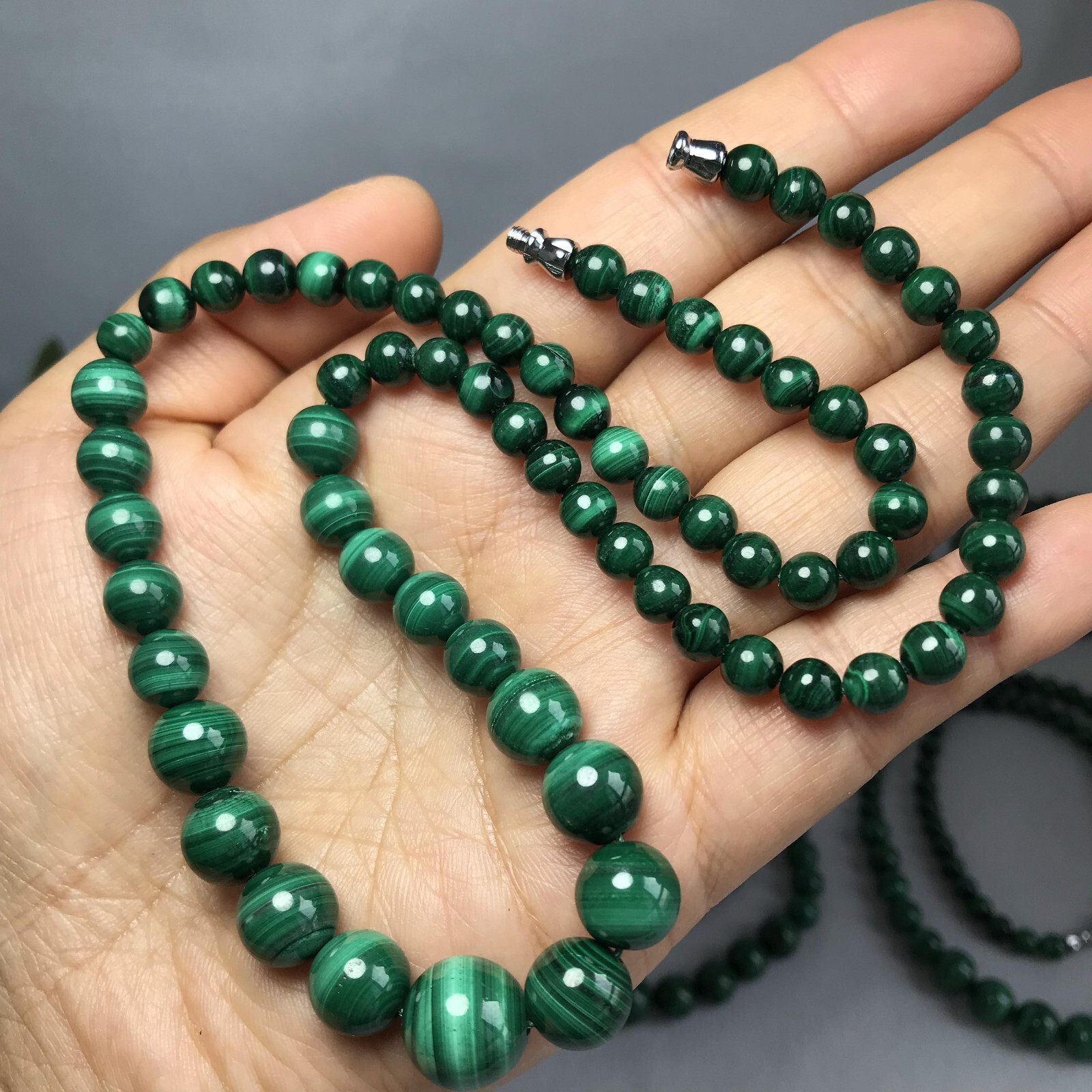 6mm-12mm Natural malachite gemstone Crystal chain beads necklace 54g-55g A5266