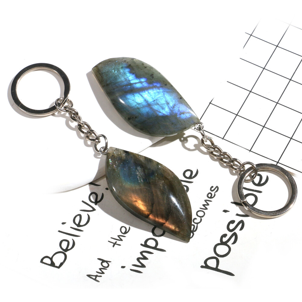 1PC Natural Labradorite Keyring Gemstone Crystal Key Chain Keepsake -Random Pick
