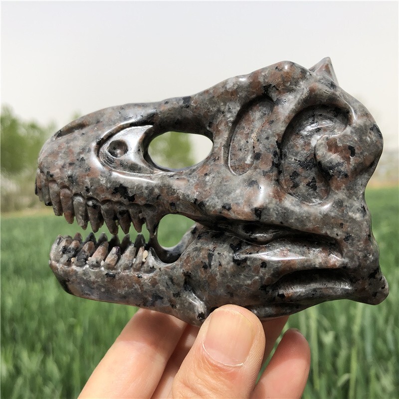 3.5″ Natural Yooperlite Dragon Skull Hand Carved Quartz Crystal Skull Sculpture