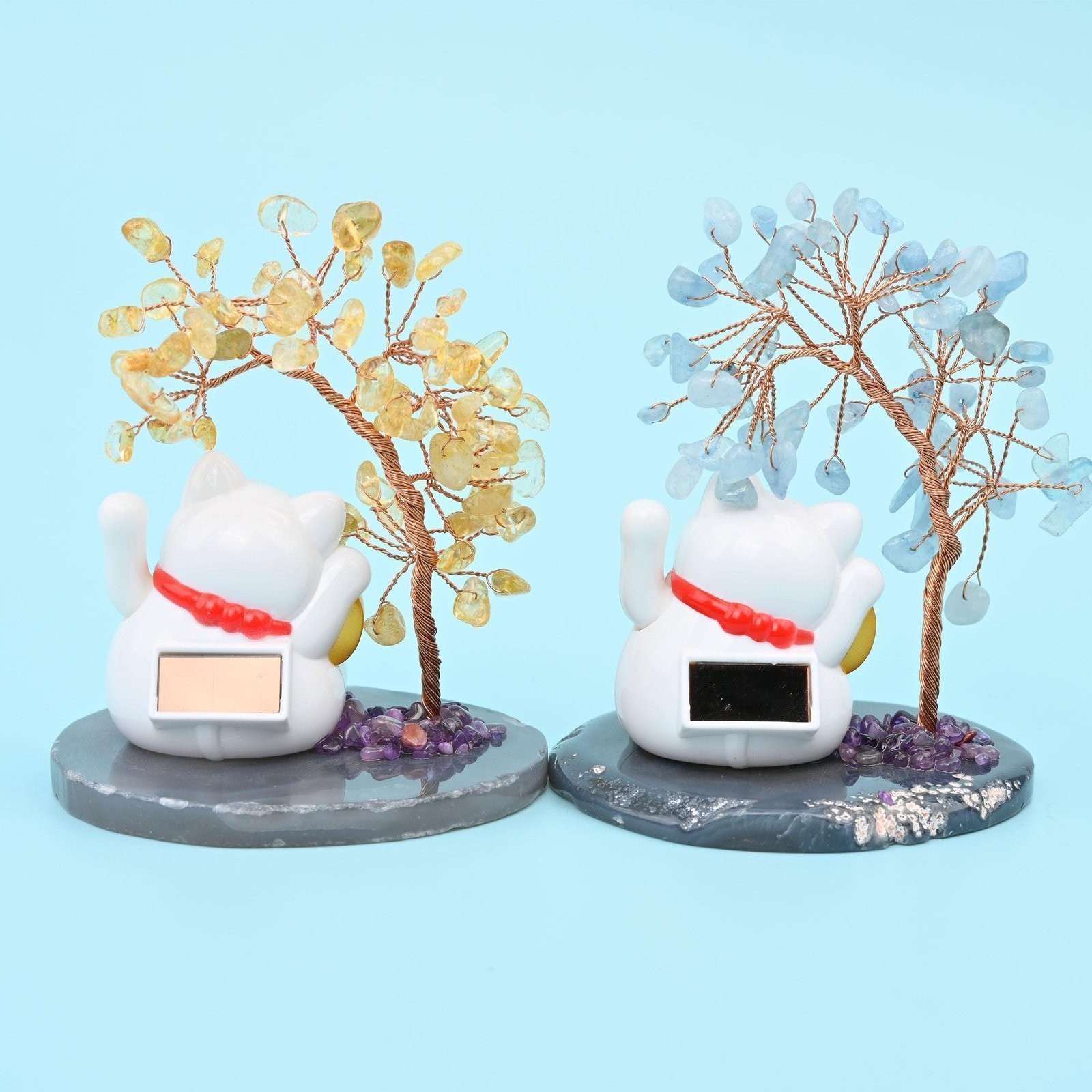 4 Inches Fortune Lucky Cat Gemstone Tree of Life