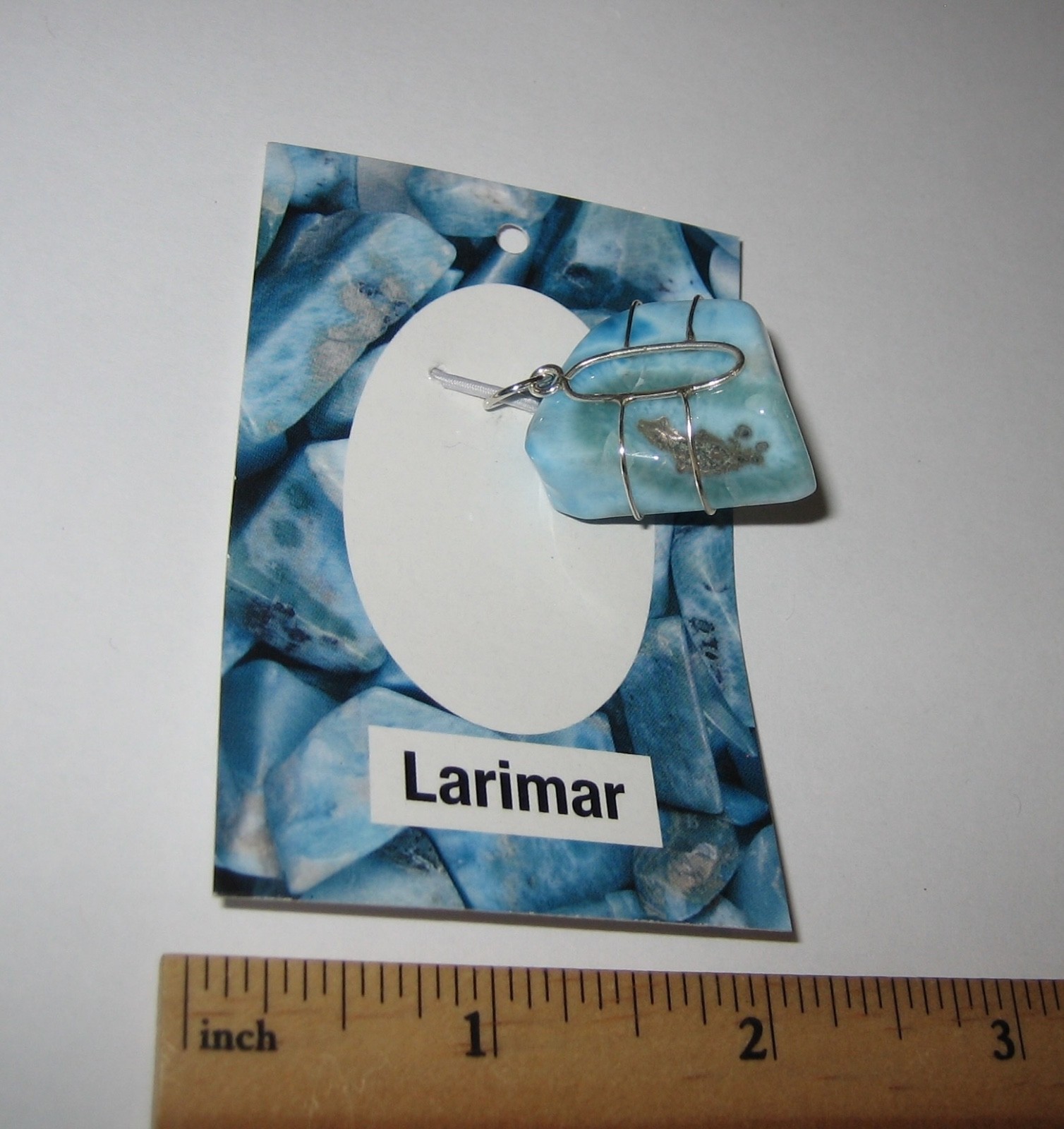 1″ TUMBLED POLISHED LARIMAR STONE MINERAL STERLING SILVER WIRE WRAP PENDANT *2