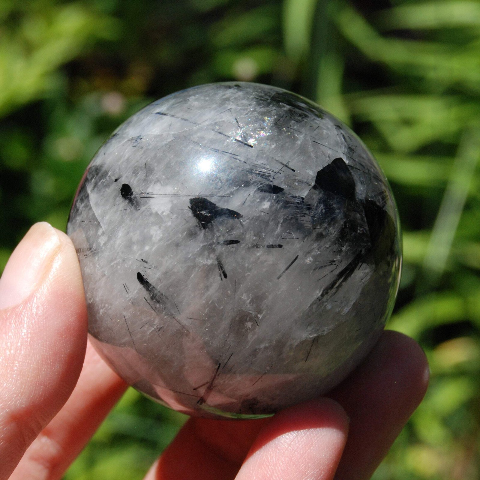 55mm Black Tourmaline Quartz Crystal Sphere | 228g Stone of Protection