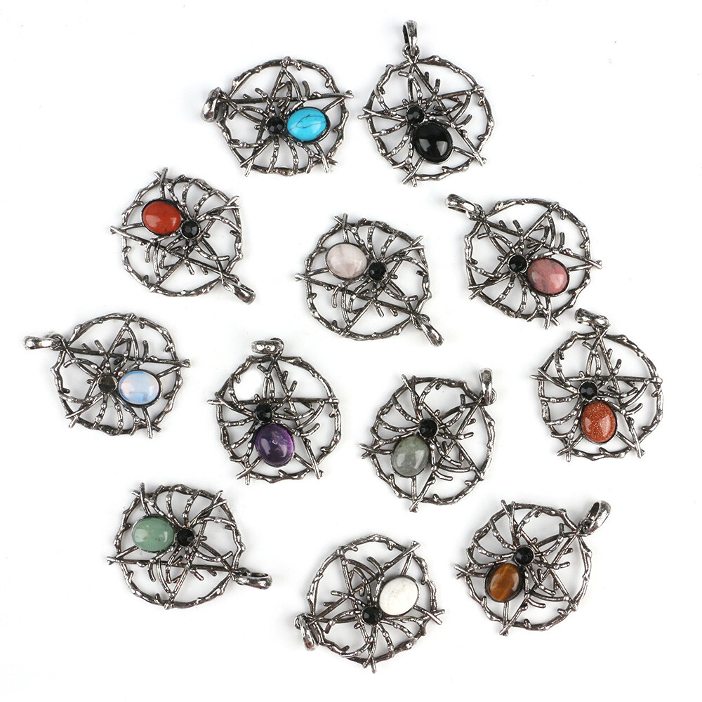 Natural Crystal Chakra Spider Web Net Pendant Bead Gemstone Amulet Energy Reiki