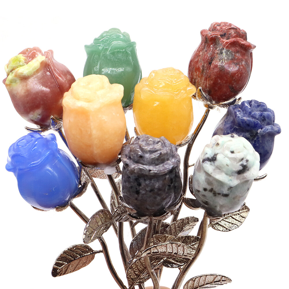Natural Stone Rose Flowers Healing Crystal Crafts Home Decor Wedding Guest Gifts