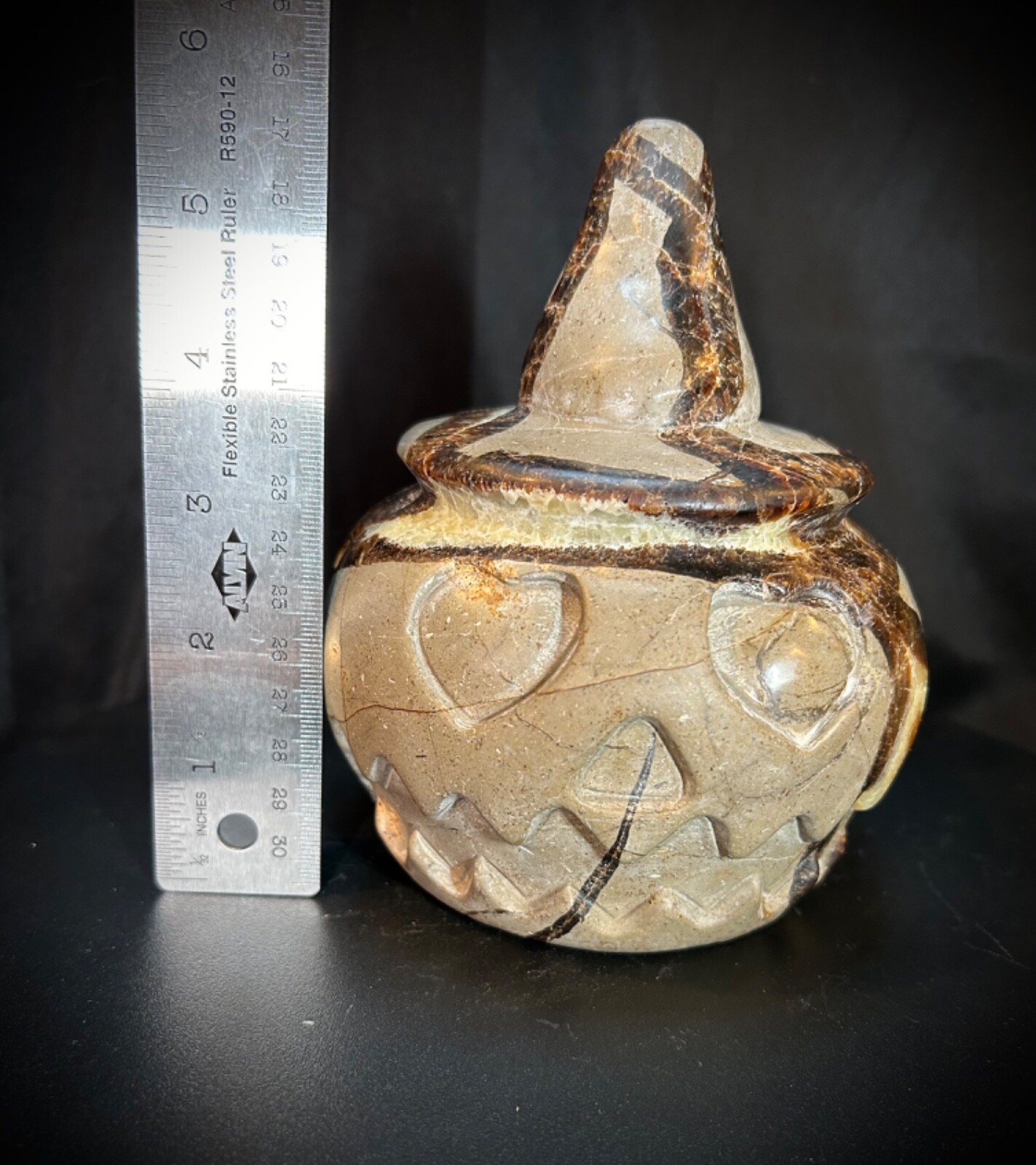6″ Septarian “Good Witch” Jack-o-lantern 5lb 8.4oz UV REACTIVE(See Video)