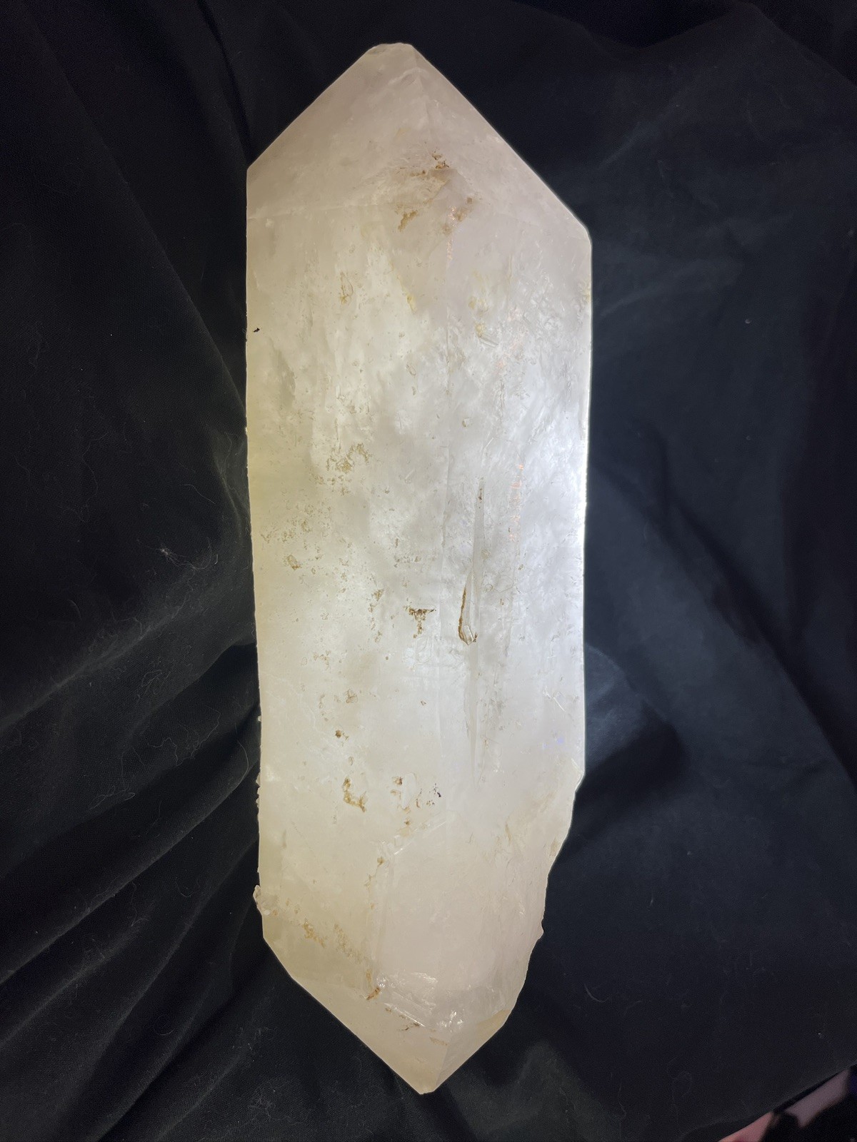 12+pound double terminated completely natural, quartz crystal 14 X 5 X5 inches