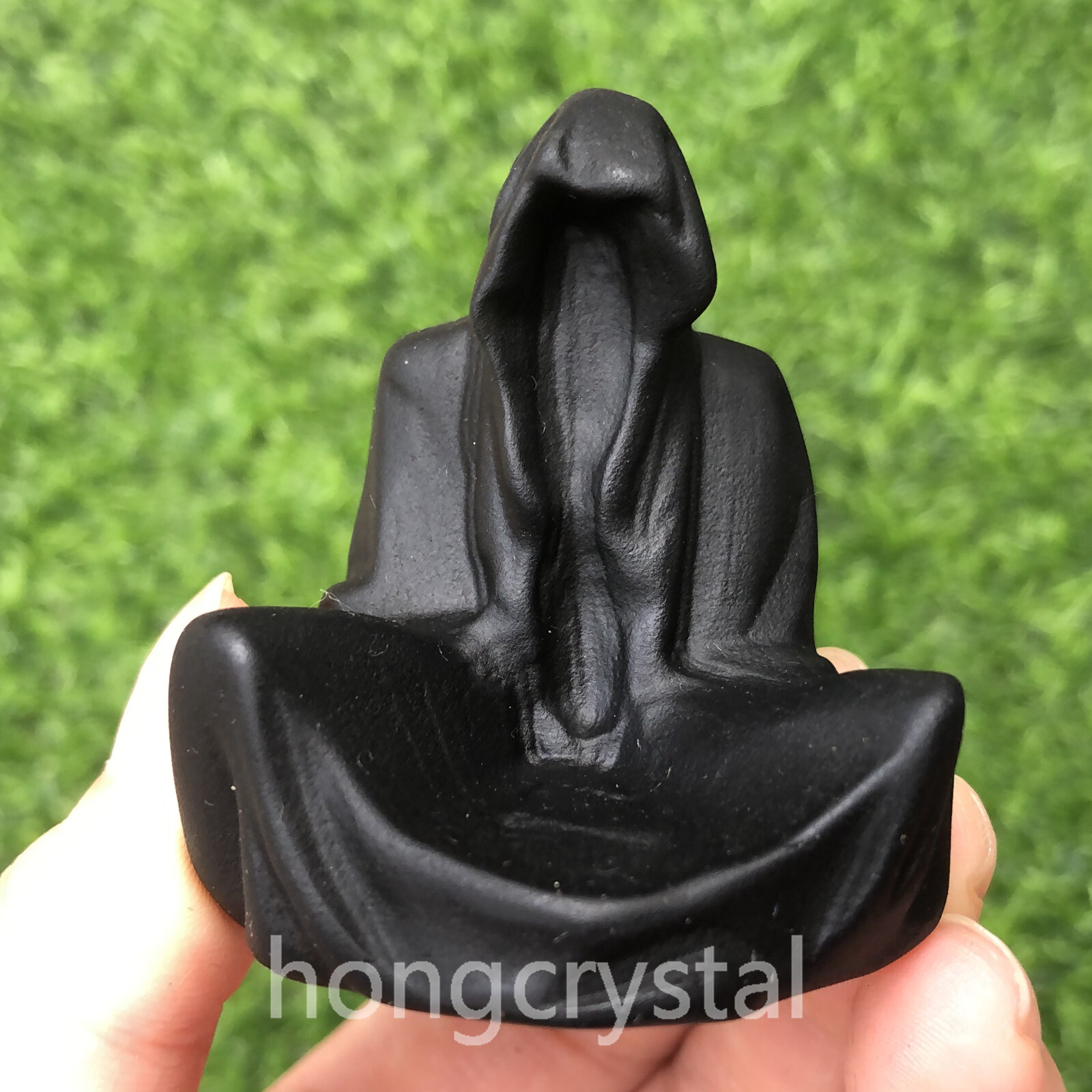 1pc Natural Obsidian Quartz Hand Caved Ghost Skull Crystal Reiki healing