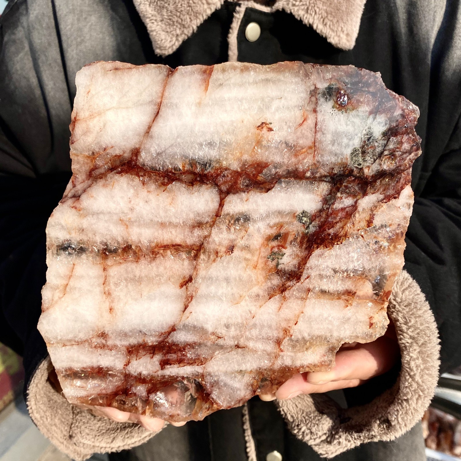 2.05LB Natural RED FIRE QUARTZ Hematoid Quartz slice Crystal mineral slab Reiki