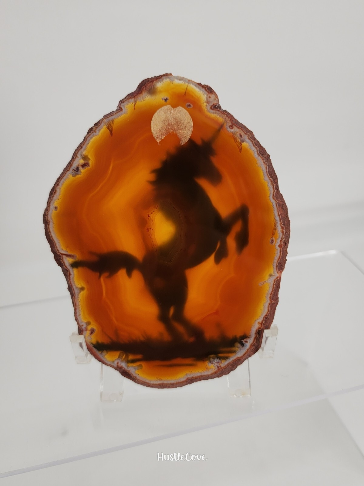 Unicorn Painted Agate Slice Black Silhouette 4 in x 3 in