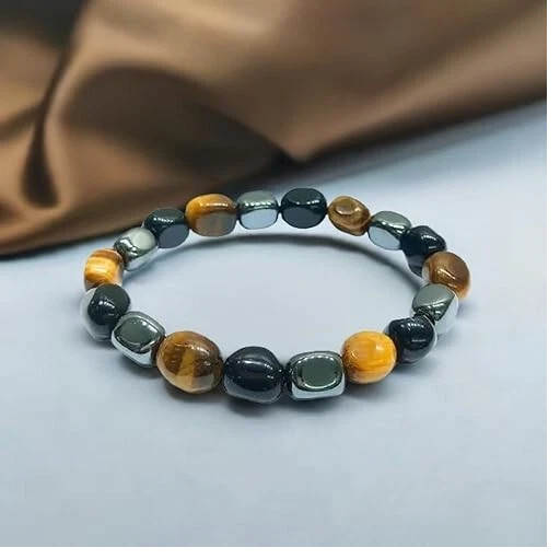 Triple Protection Bracelet Tumbled for Energy Balance ( 8mm ) Men & Women