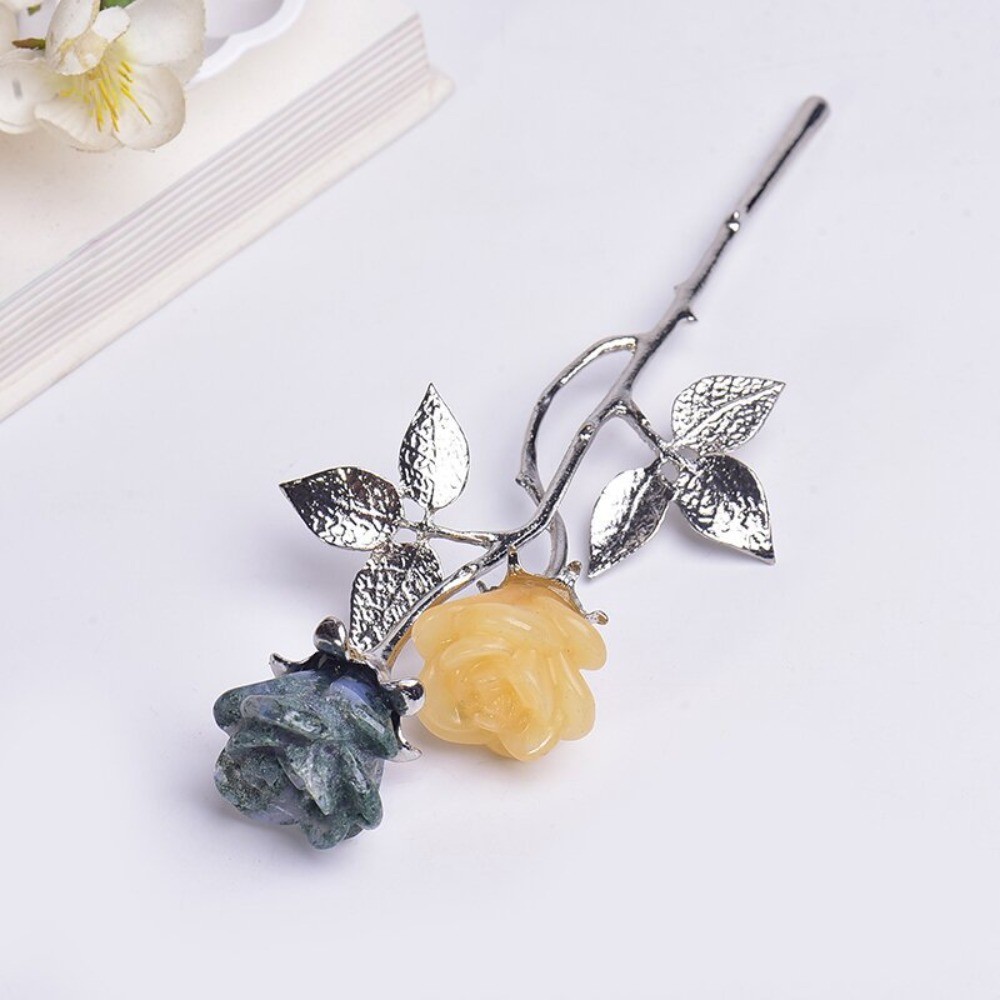 Natural Hand Carved Crystal Double Rose Flower Stick Chakra Healing random 2pcs