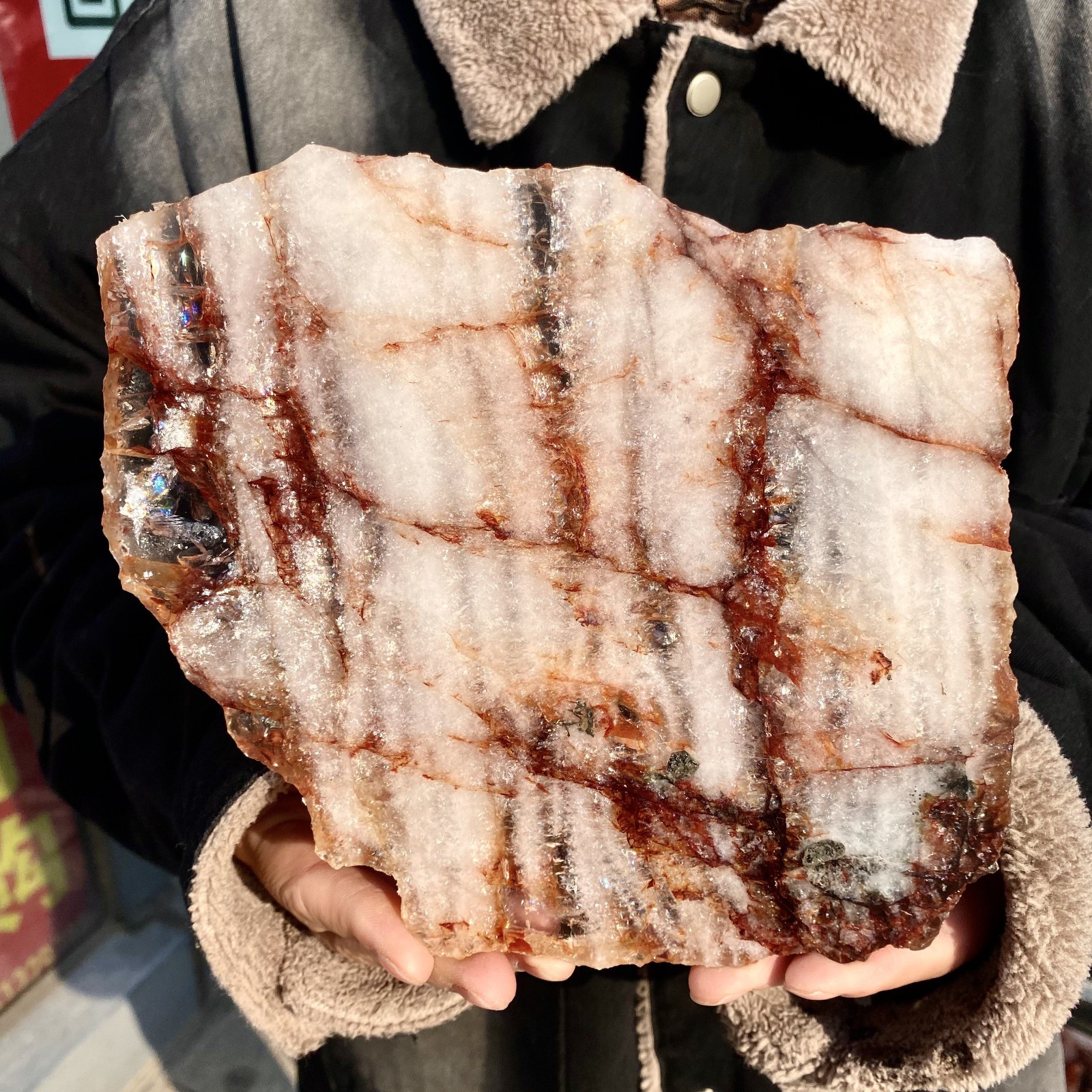 2.05LB Natural RED FIRE QUARTZ Hematoid Quartz slice Crystal mineral slab Reiki