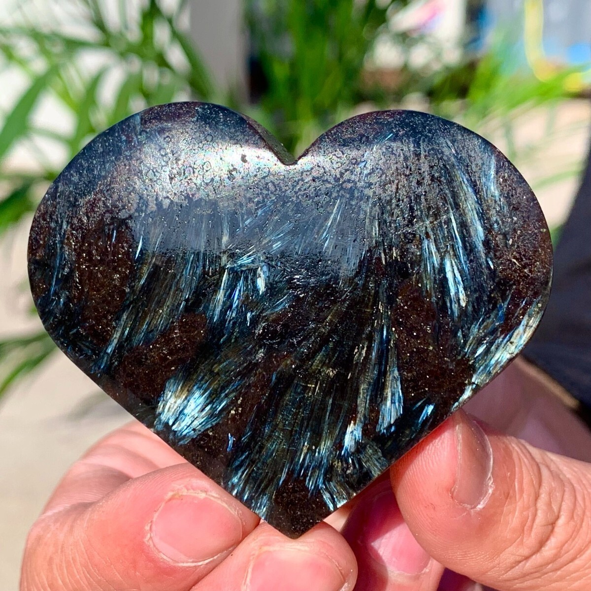Natural Arfvedsonite Heart Shape Blue Fireworks Stone Rock Specimens Decor