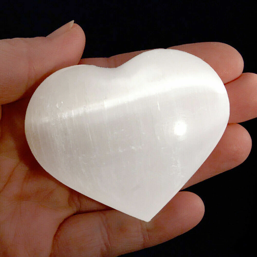 XL Polished Natural Selenite Crystal Hearts LOT of 10 Puffy Carved Stones BULK