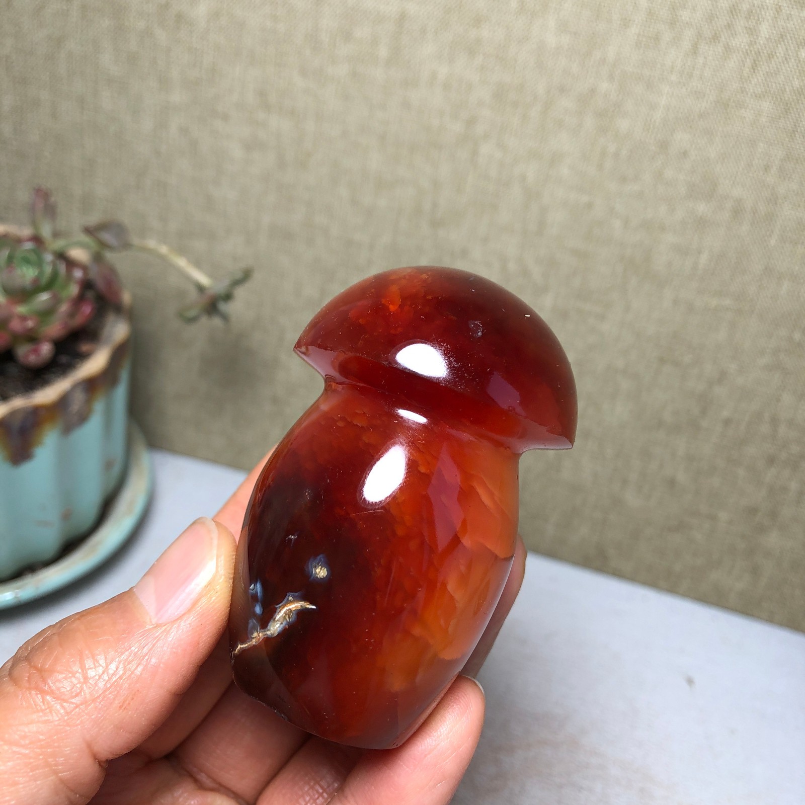 62-40-40mm Rare NATURAL red agate mushroom polishing Crystal specimen 141g A3770