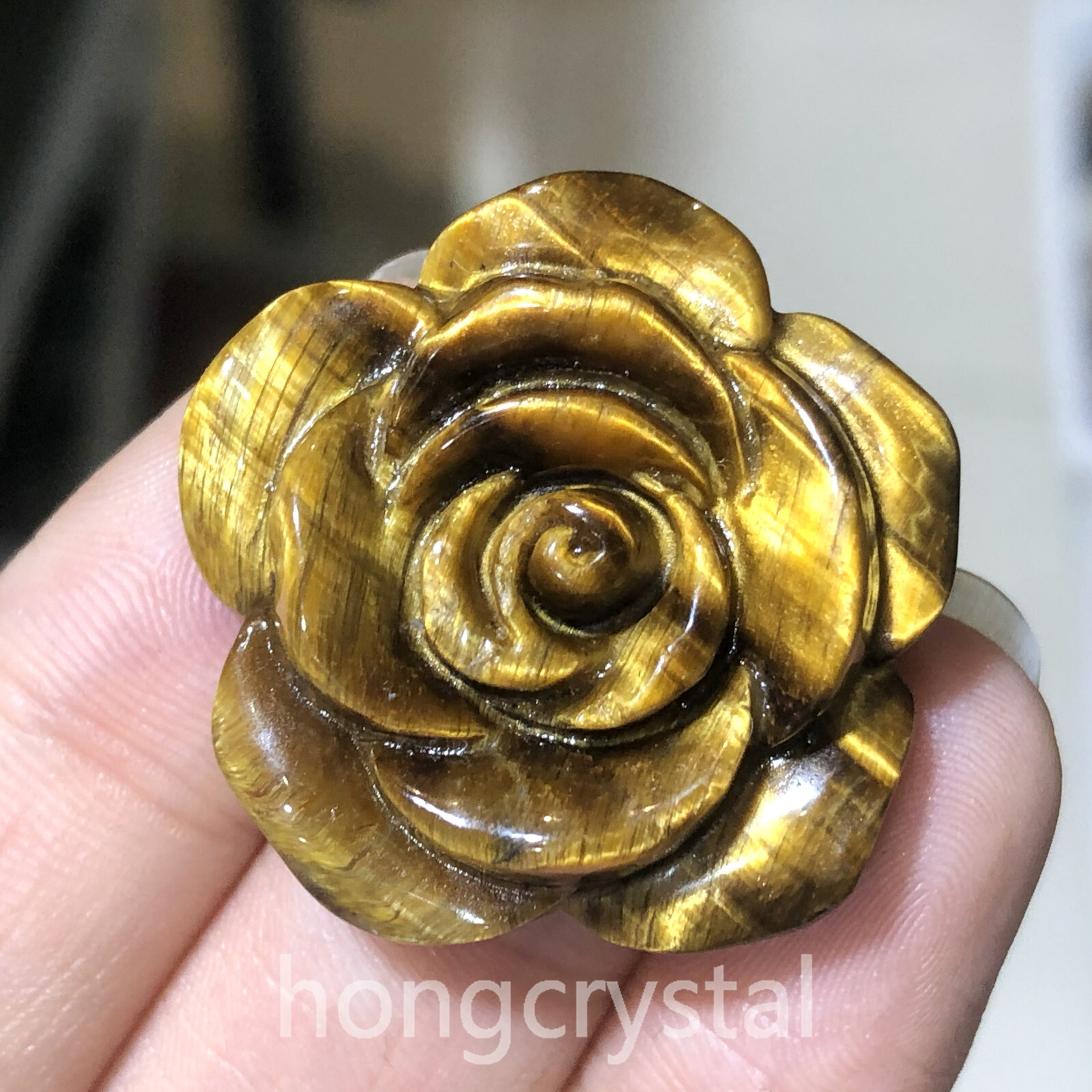1PC Natural Tiger’s eye Quartz Crystal Carved Flower Skull Reiki Healing