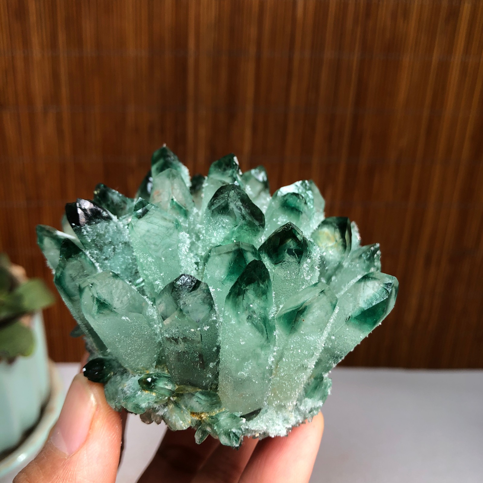 New Find Green Phantom Quartz Crystal Cluster Mineral Specimen 224g A1491
