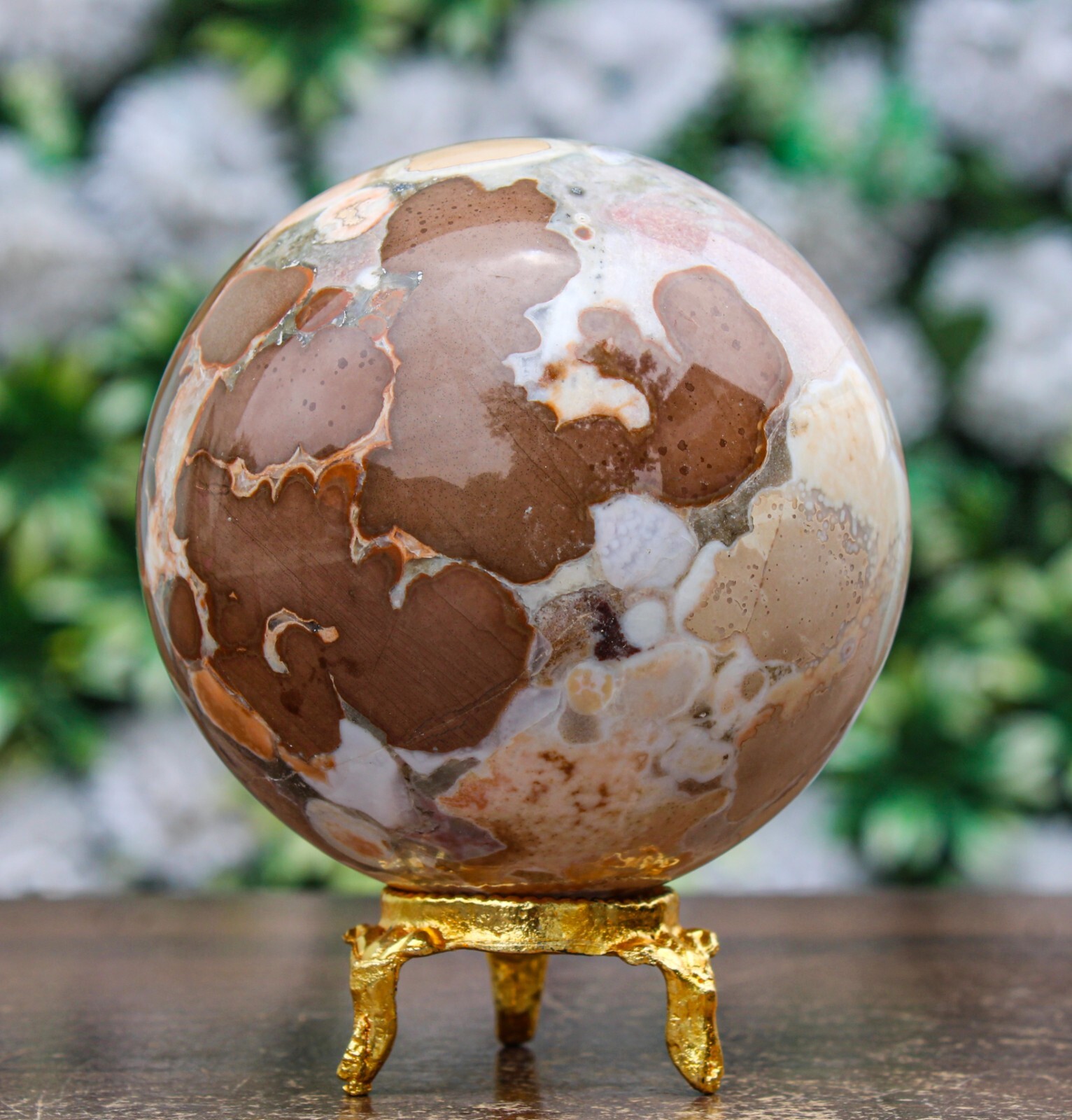 Natural 75MM Brown Cobra Jasper Crystal Healing Energy Reiki Chakra Sphere Ball