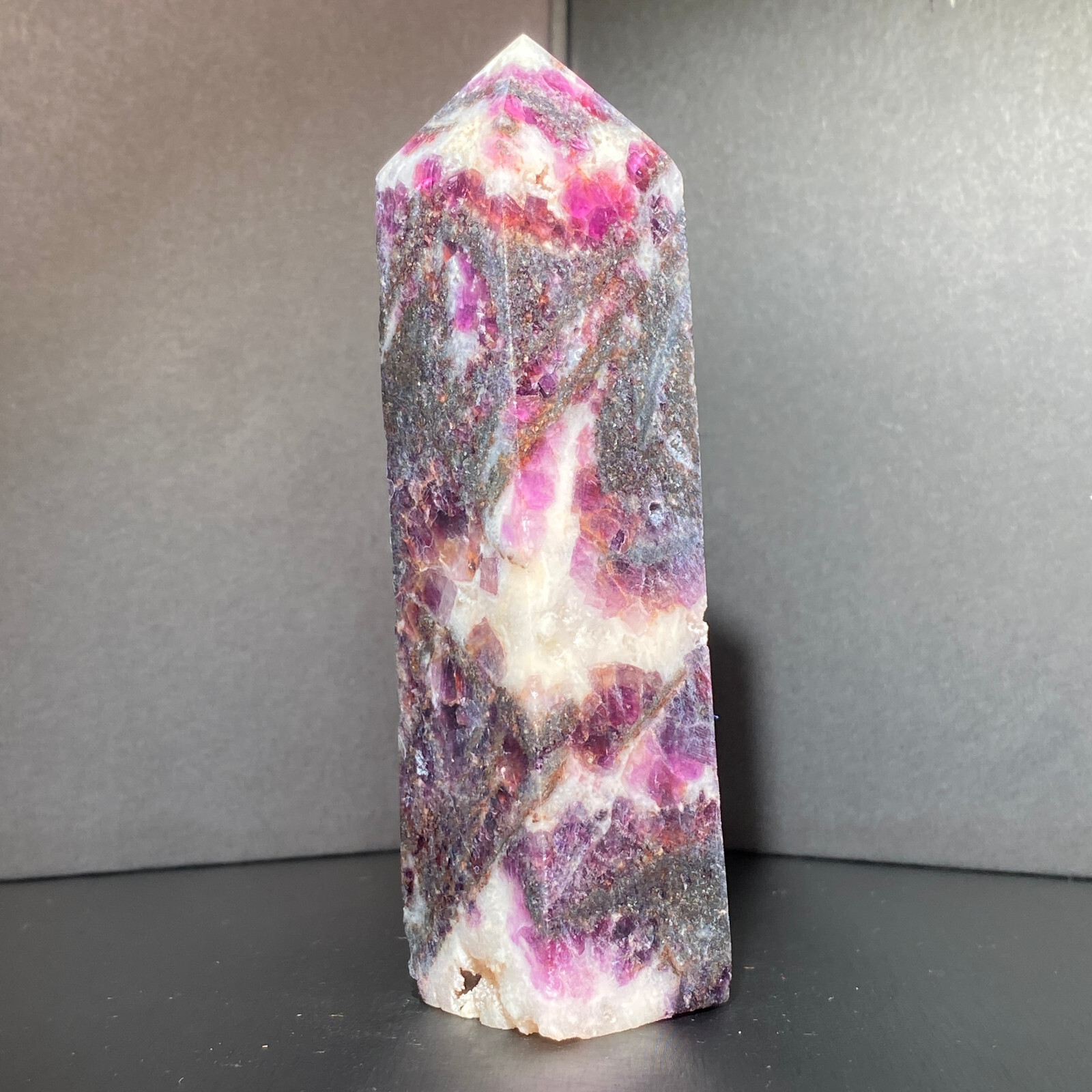 300G Natural Rainbow Fluorite Obelisk Quartz Crystal Wand Tower Point Healing