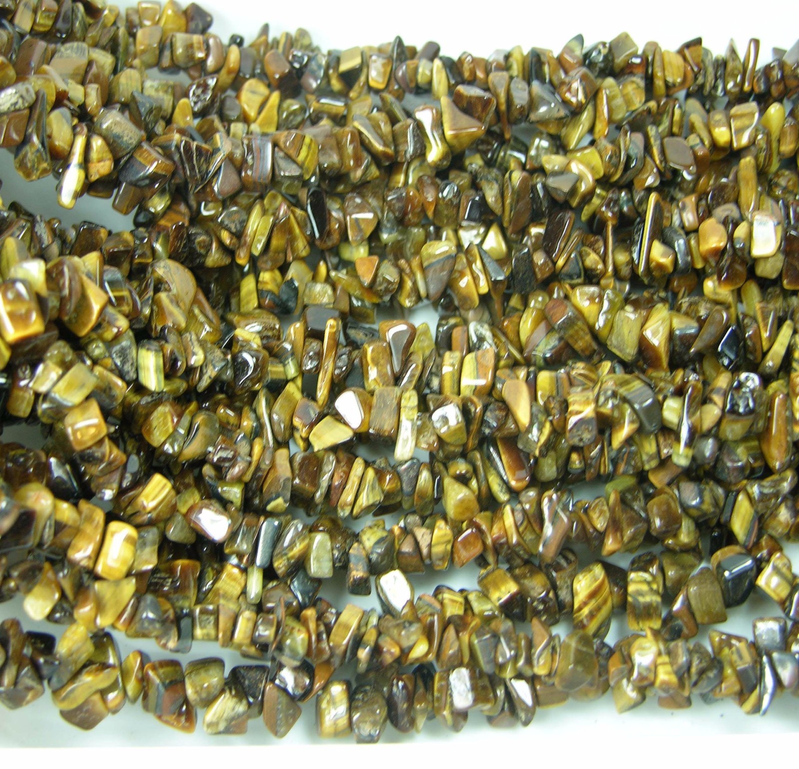 India 100% Natural Tiger Eye Crystal Chip Beads Strand 36″