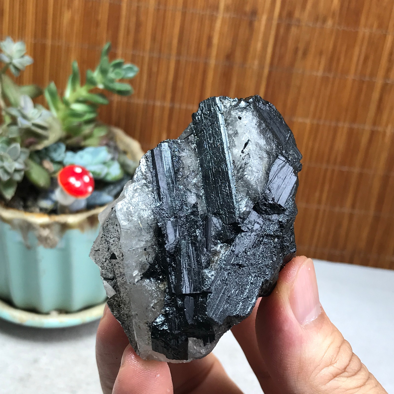 200g Natural Beautiful Black tourmaline Quartz specimen Crystal Healing A6194