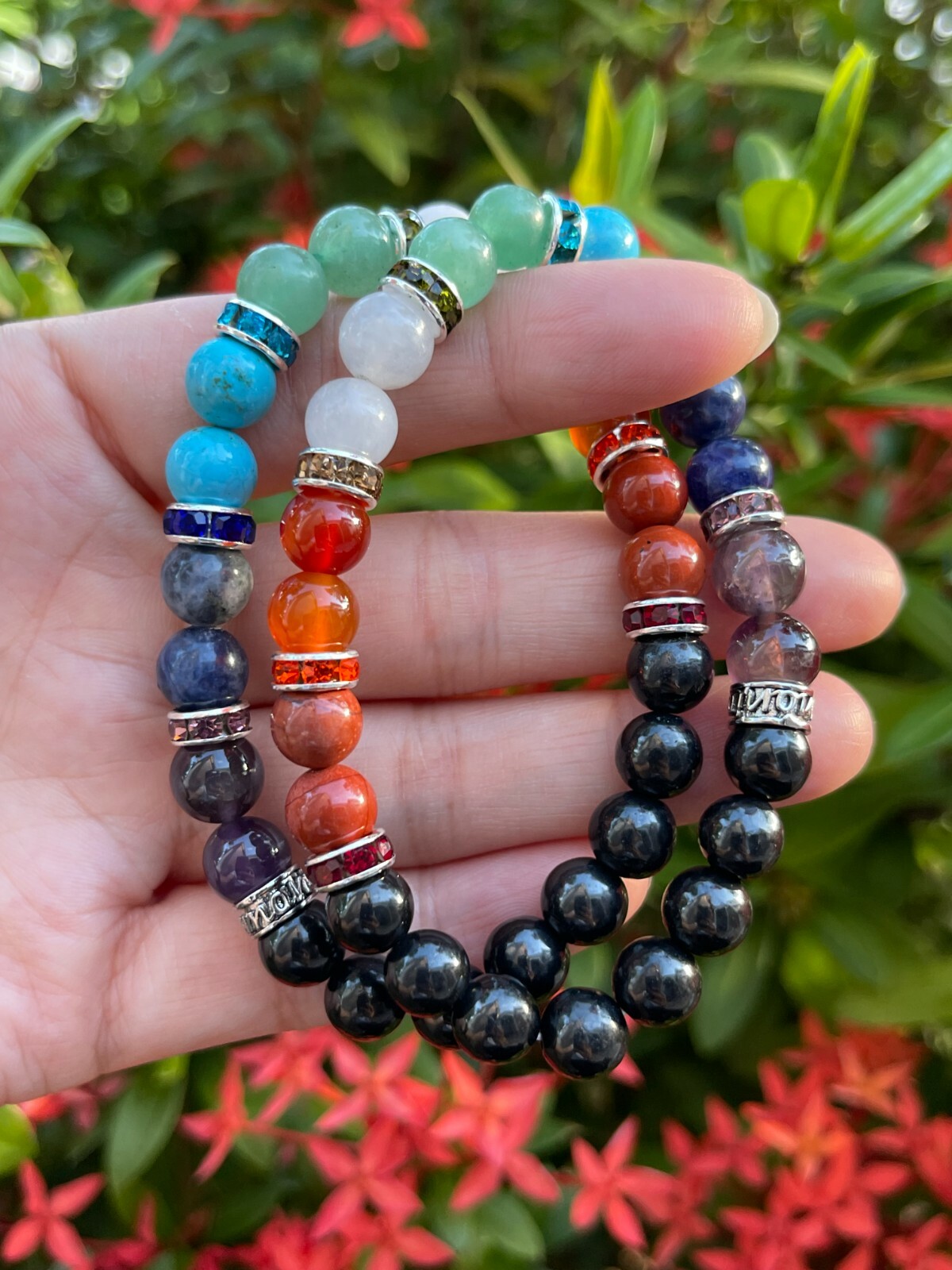 Genuine Stone & 7 Chakra Stones 8mm Bracelet For Men and Women