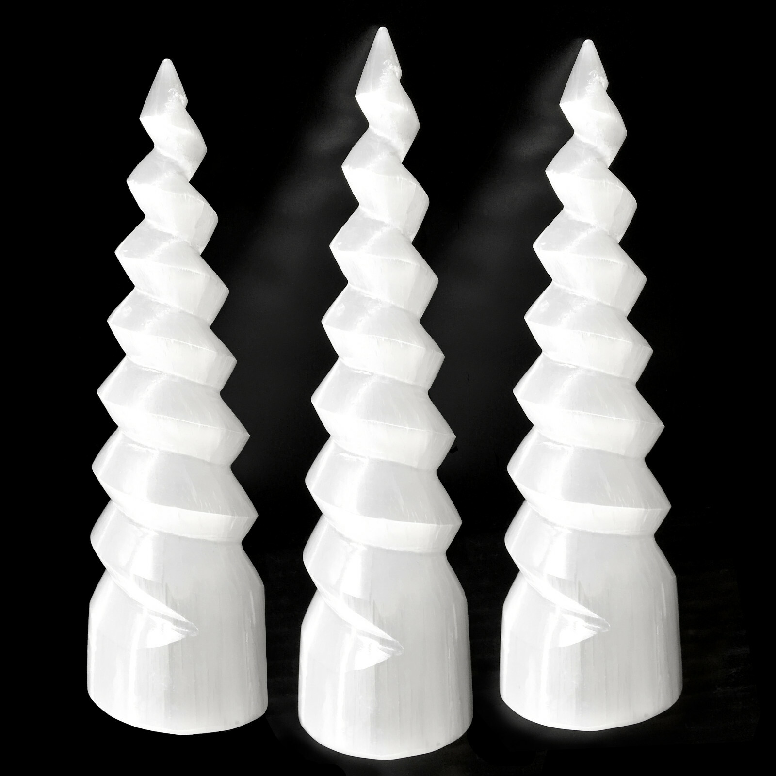 XL Selenite Tower Crystal Spiral Energy Wand 8″ Point Cleanse Reiki CHARGE Heal