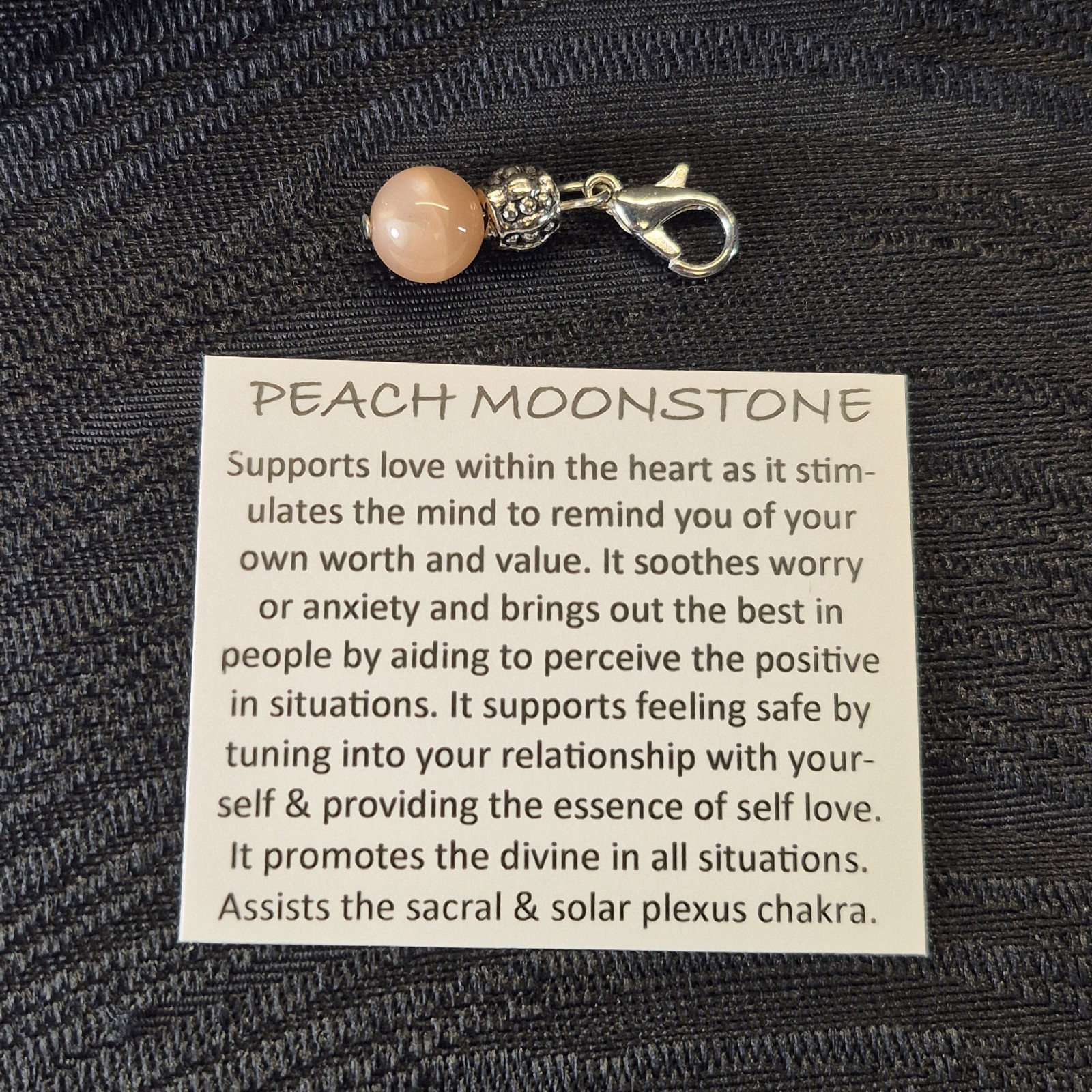 Peach Moonstone Charm Silvertone Lobster Claw Clasp