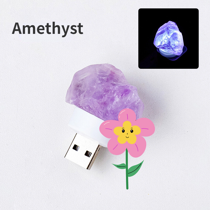 Various Natural Stone “Raw” LED Gemstone USB Night Light – Minerals/Crystal