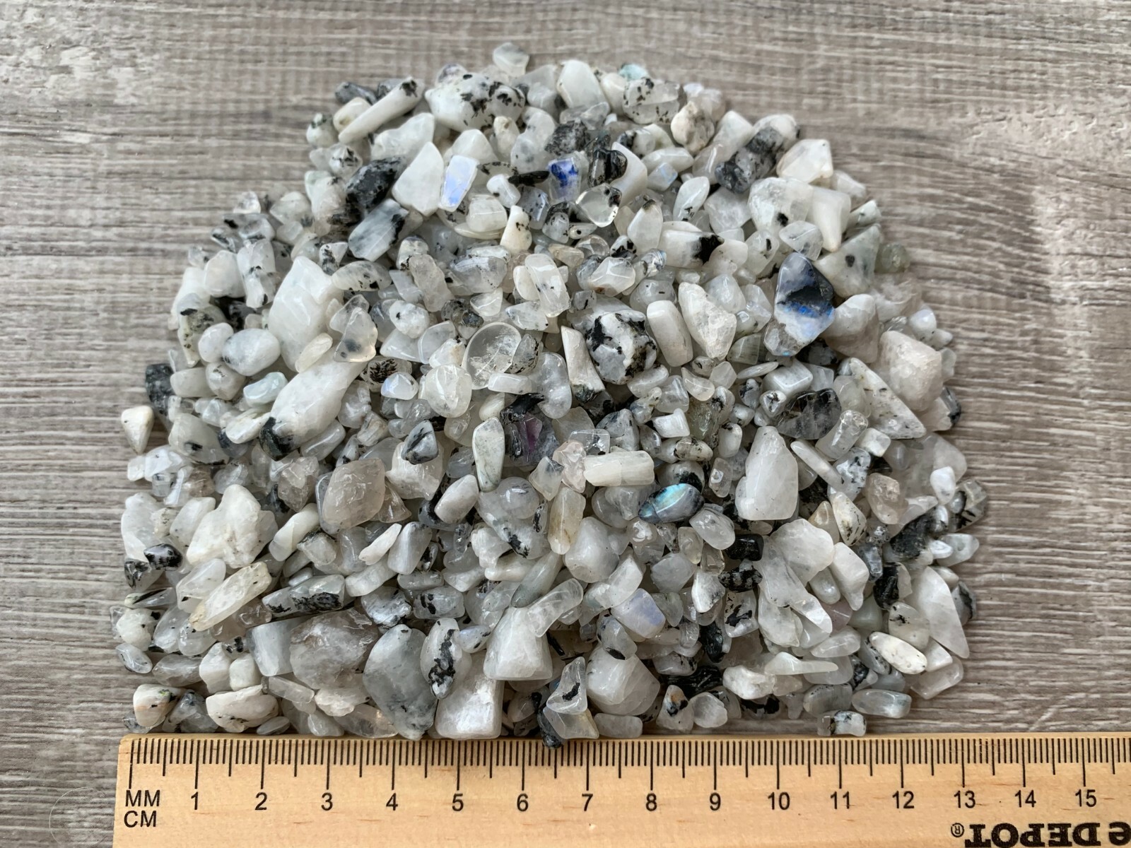 Moonstone Rainbow Semi Tumbled Gemstone Mini Chips 5-15 mm, Wholesale Bulk Lot