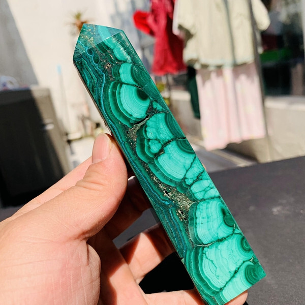 TOP! 364g Natural Malachite Quartz Crystal wand point oblisk healing