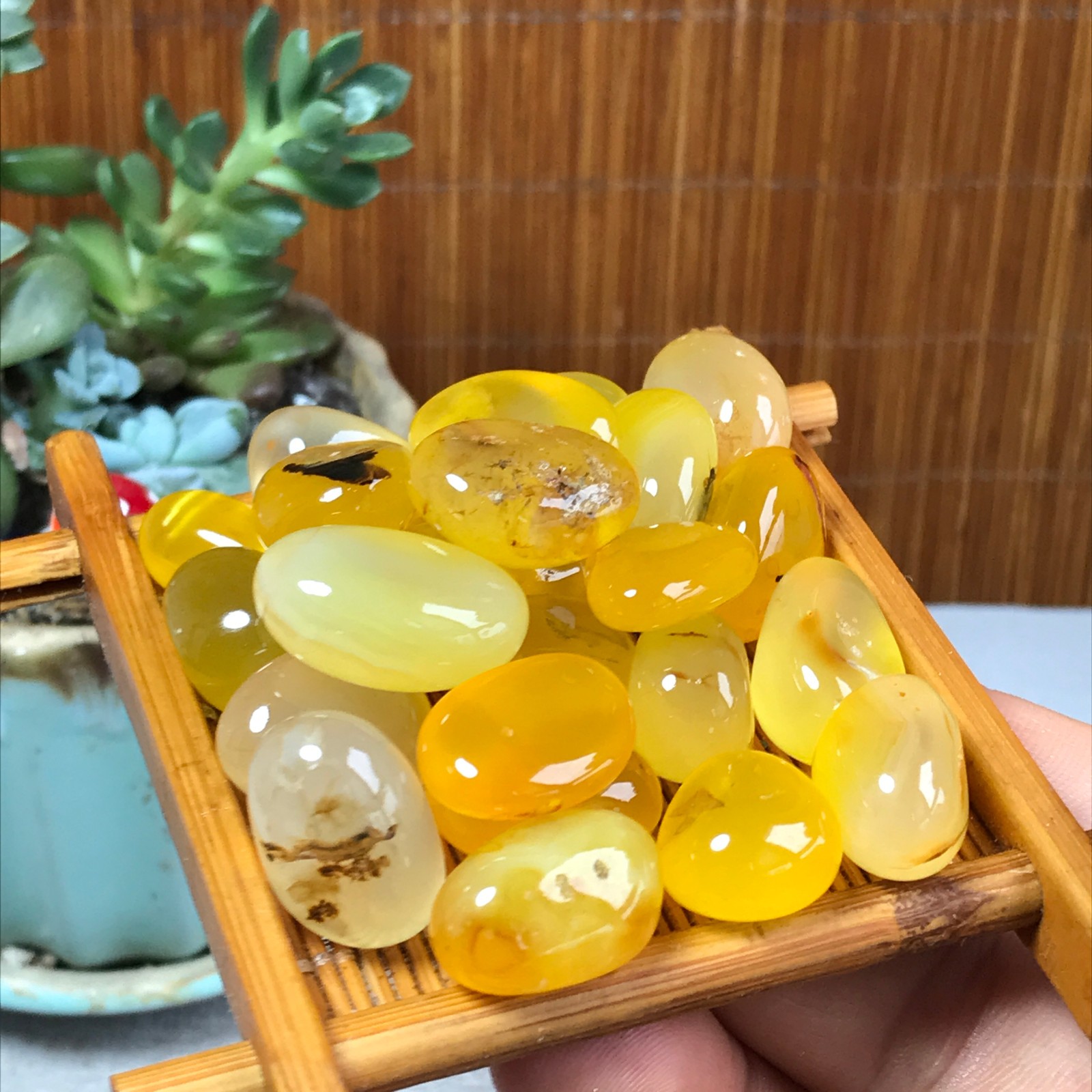 24pcs Natural Yellow agate Crystal gemstone Polish Mineral Specimen 93g A6848