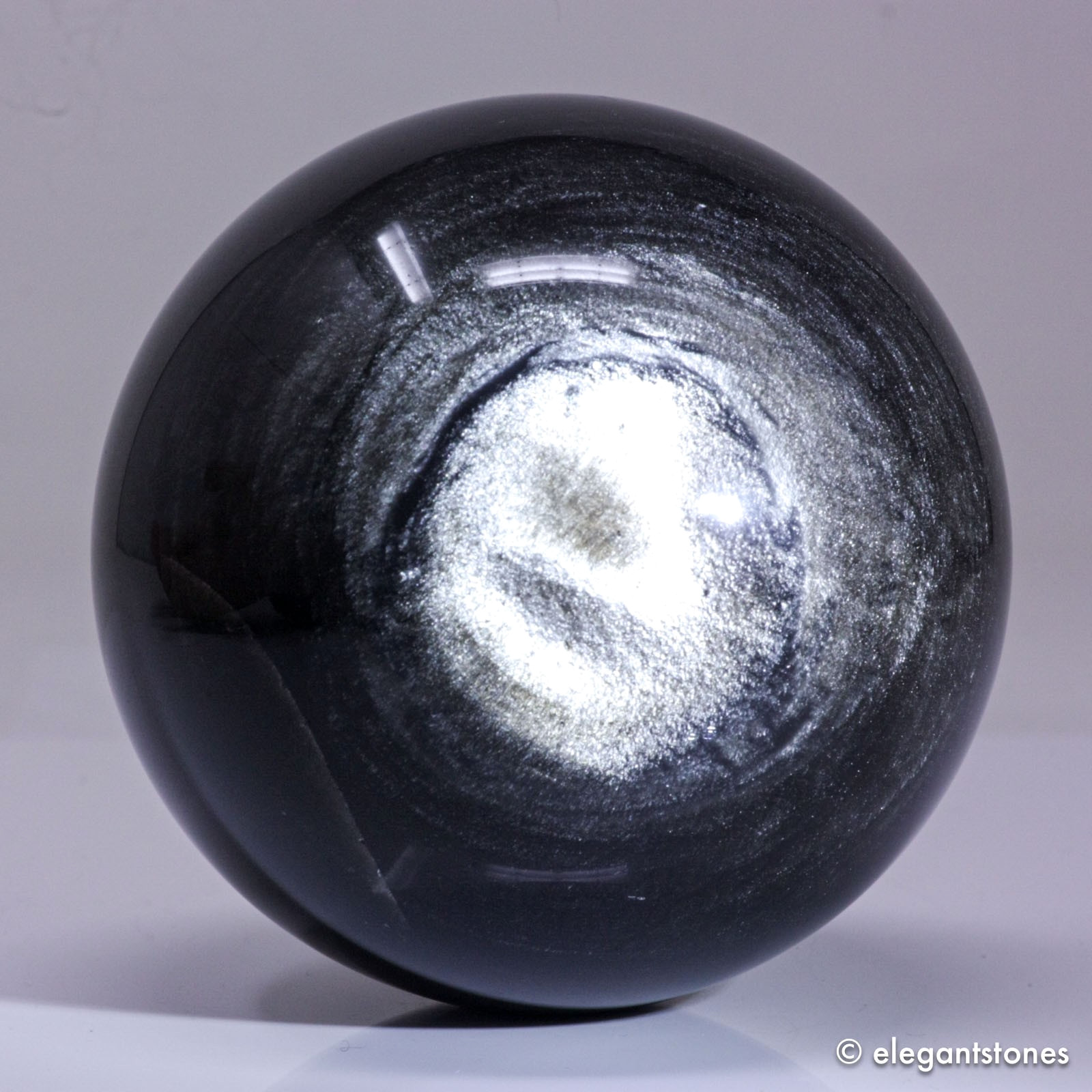 2.8″ 15.8oz Flashy Silver Sheen Obsidian Sphere Crystal Ball Reiki Healing Stone