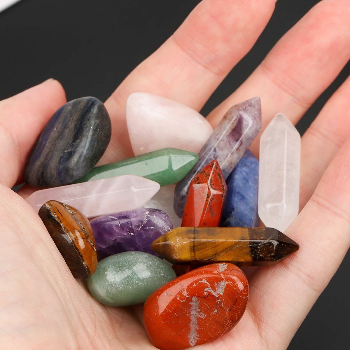 14Pcs Chakra Stones Sphere Reiki Healing Natural Gem Hexagonal Crystal Set Gift