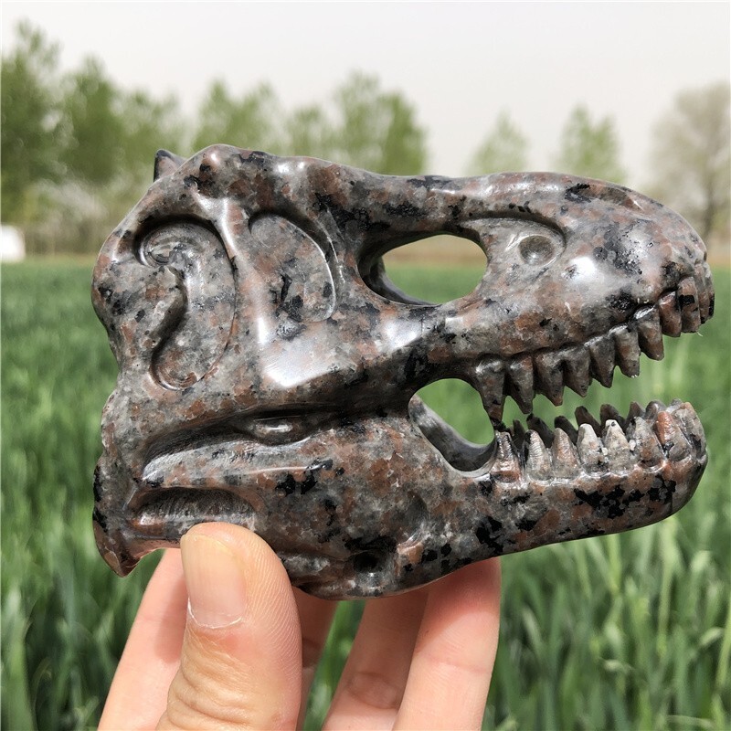 3.5″ Natural Yooperlite Dragon Skull Hand Carved Quartz Crystal Skull Sculpture