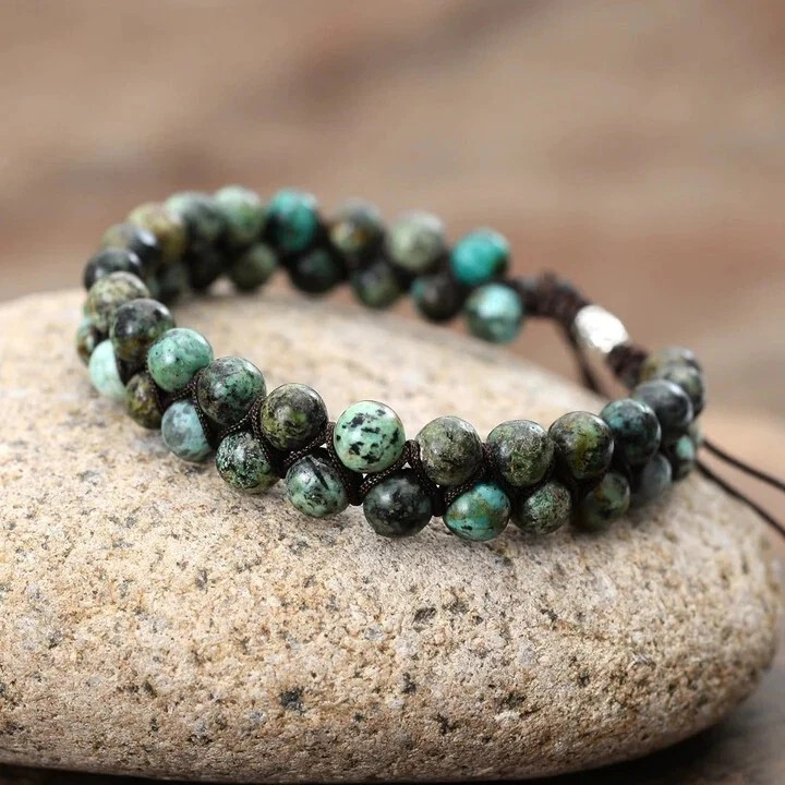 Handmade Braided African Turquoise Round Bead Healing Women Men Bracelet Gift1PC