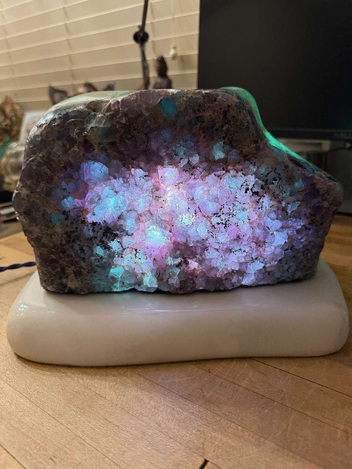 Fluorite Crystal Gemstone Multi Colored Natural Geode Table Lamp Specimen 007