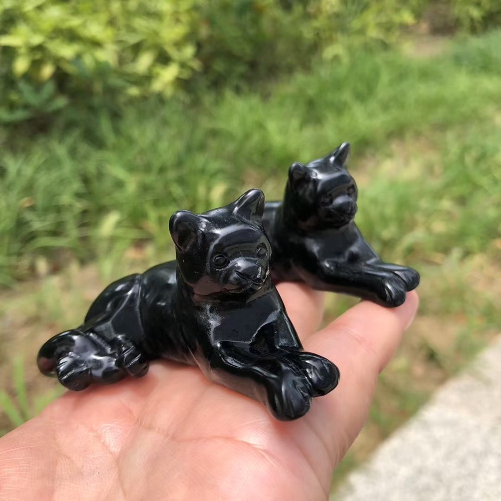 3″ Natural Obsidian Quartz Hand-carved Cat Skull Crystal Reiki Healing 1pc