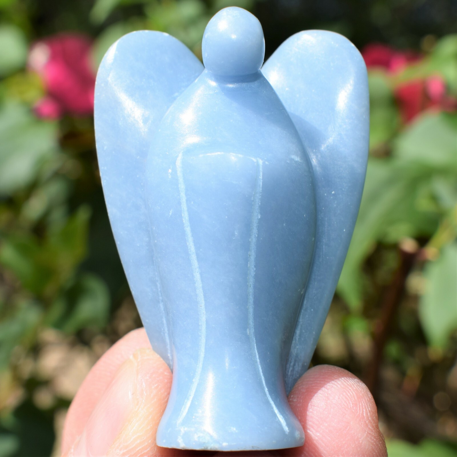CHARGED Angelite Crystal Hand-Carved Angel Peaceful Energy! + Selenite Charger