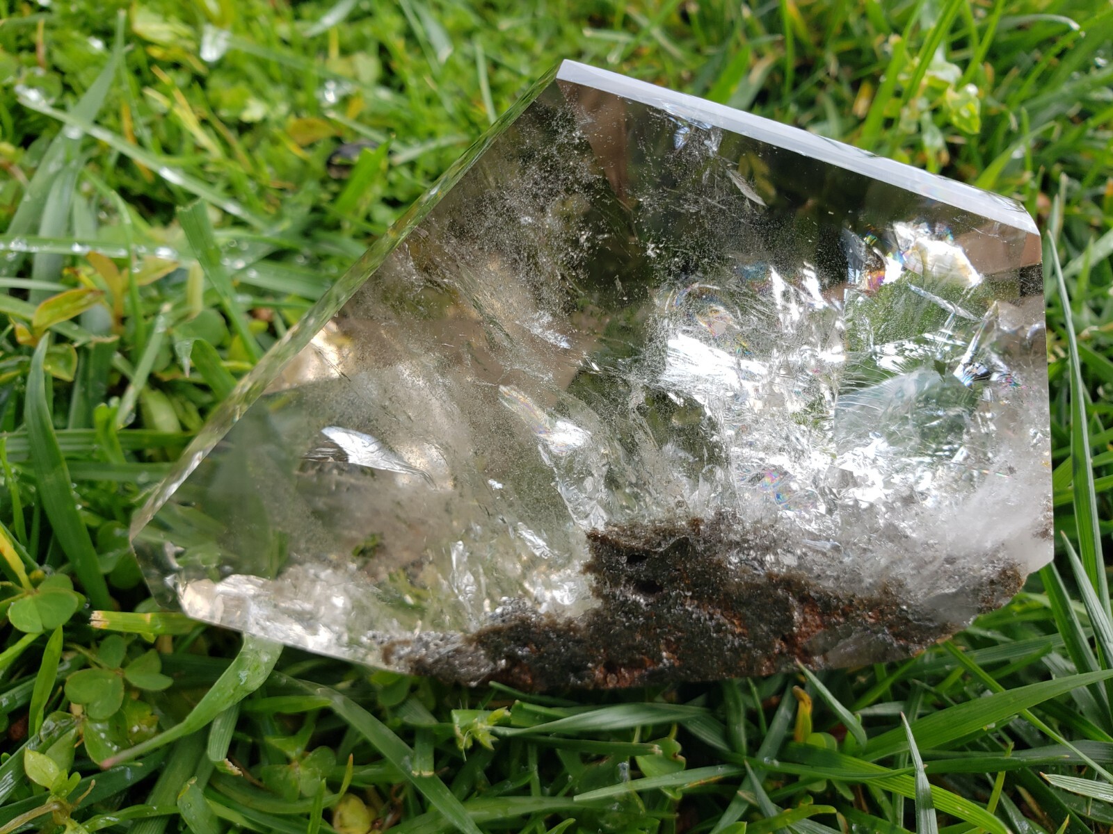 Stunning High Quality Clear Garden Quartz Semi-Polished Free Form Pyrite Rainbow