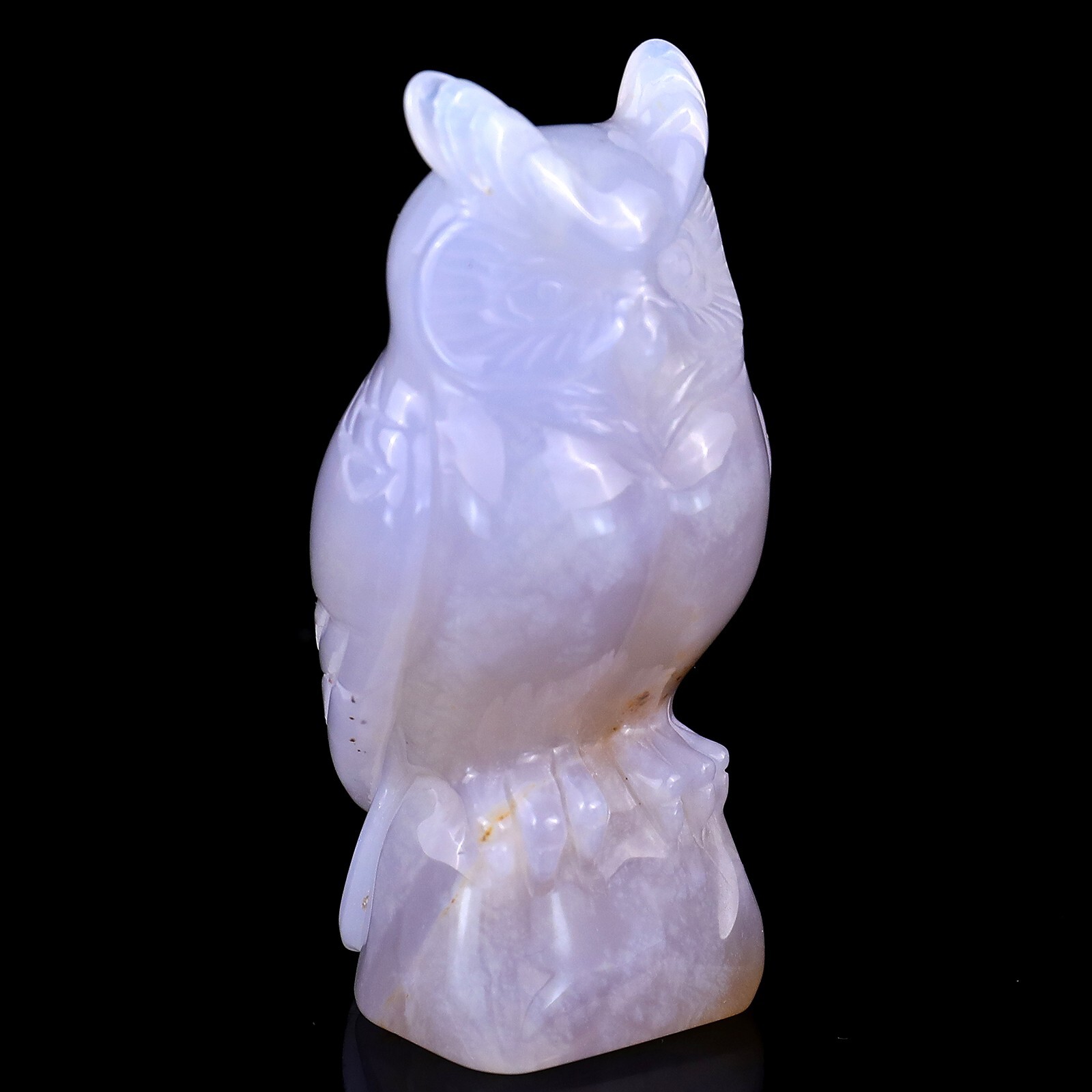3.1″ Blue Chalcedony Hand Carved Crystal Owl Sculpture, Crystal Collectible