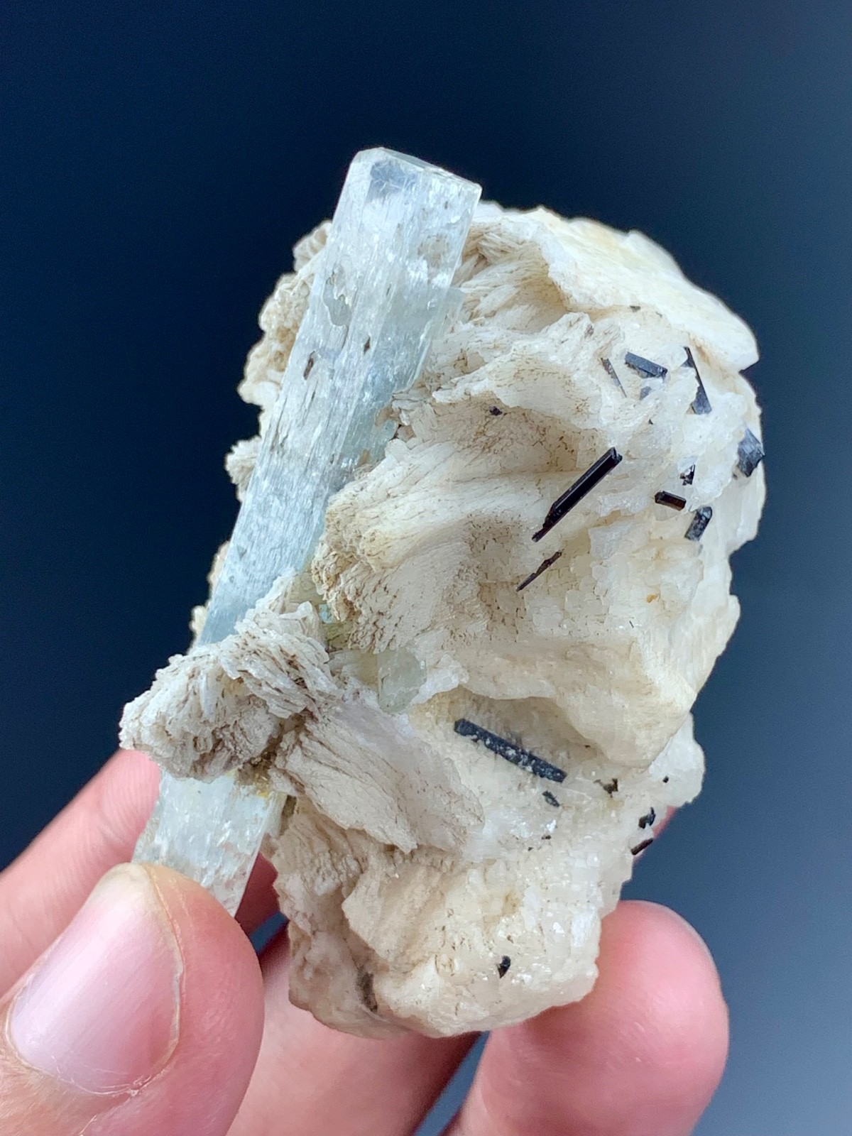 Natural Terminated Aquamarine with black tourmaline from Pakistan (53 Grams)