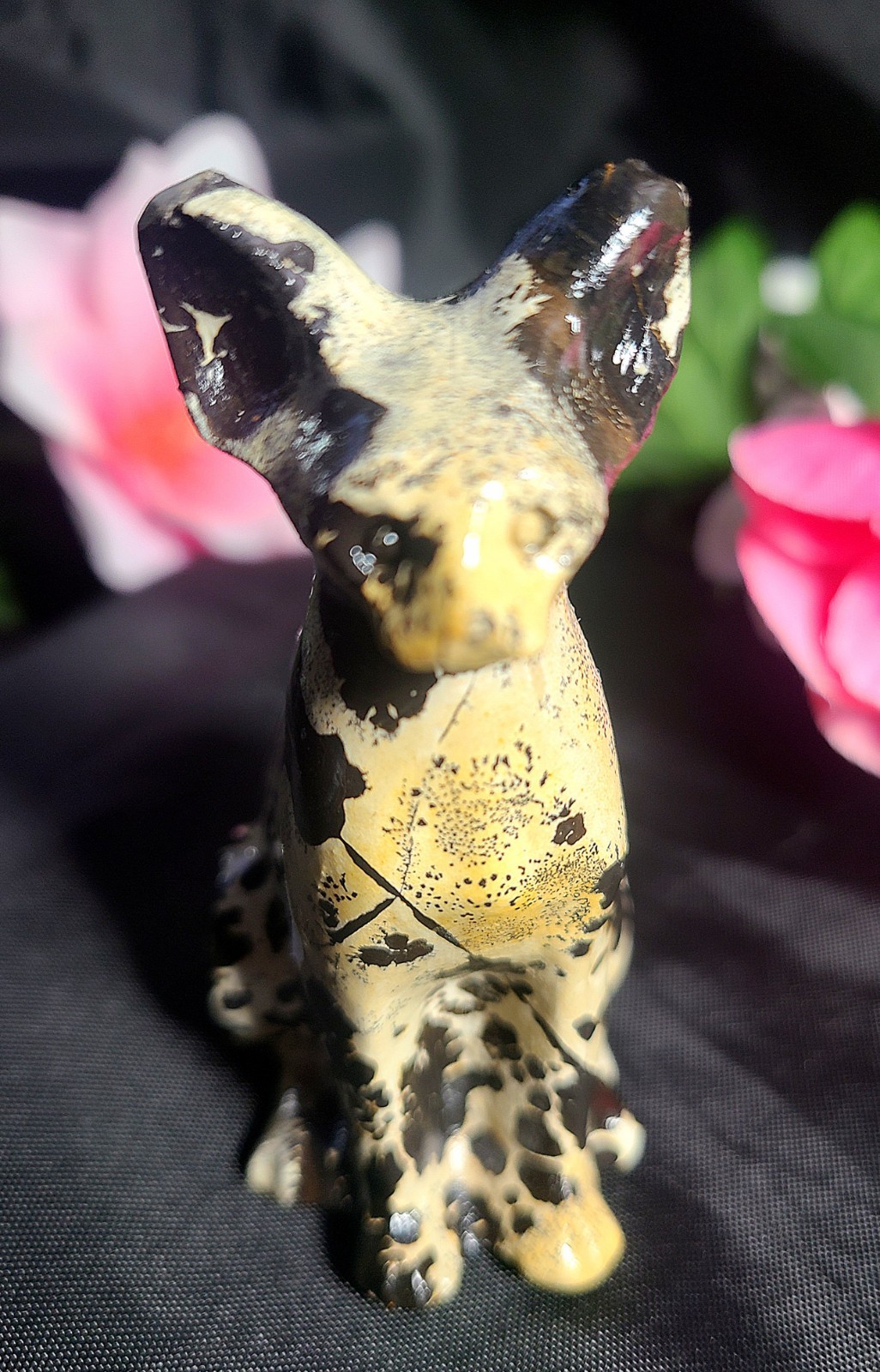 3.2″ 114g Dendritic Picture Jasper Egyptian Hairless Cat Stone Carving Statue