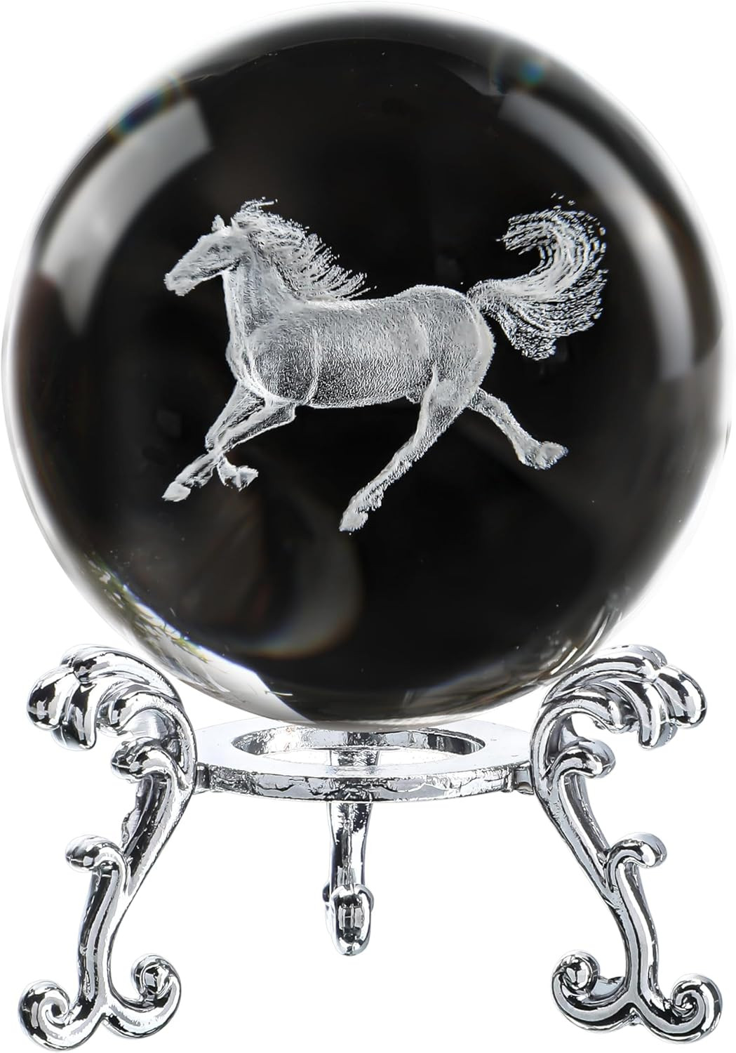 60Mm 3D Horse Crystal Ball Figurines with Stand Chinese Zodiac Glass Ball Feng S