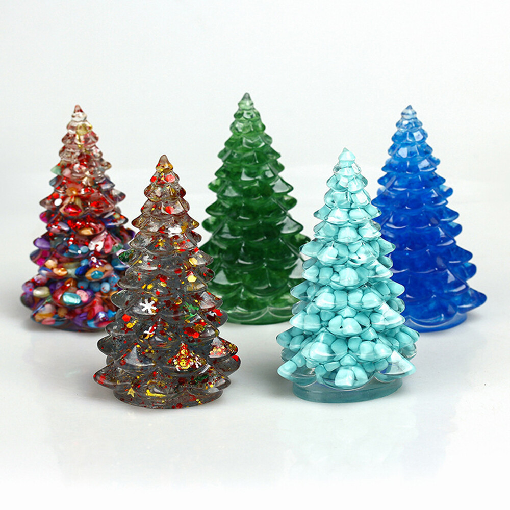 Natural Quartz Crystal Tumbled Resin Christmas Tree Decoration Reiki Healing New