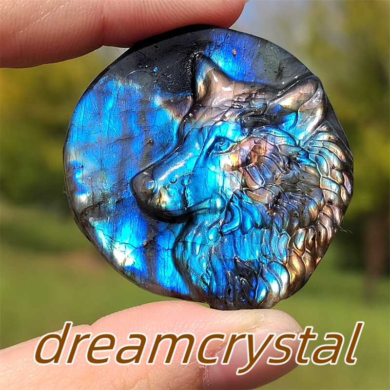 1.5″ Natural Labradorite Carved Wolf Skull Quartz Crystal Reiki Healing 1pc
