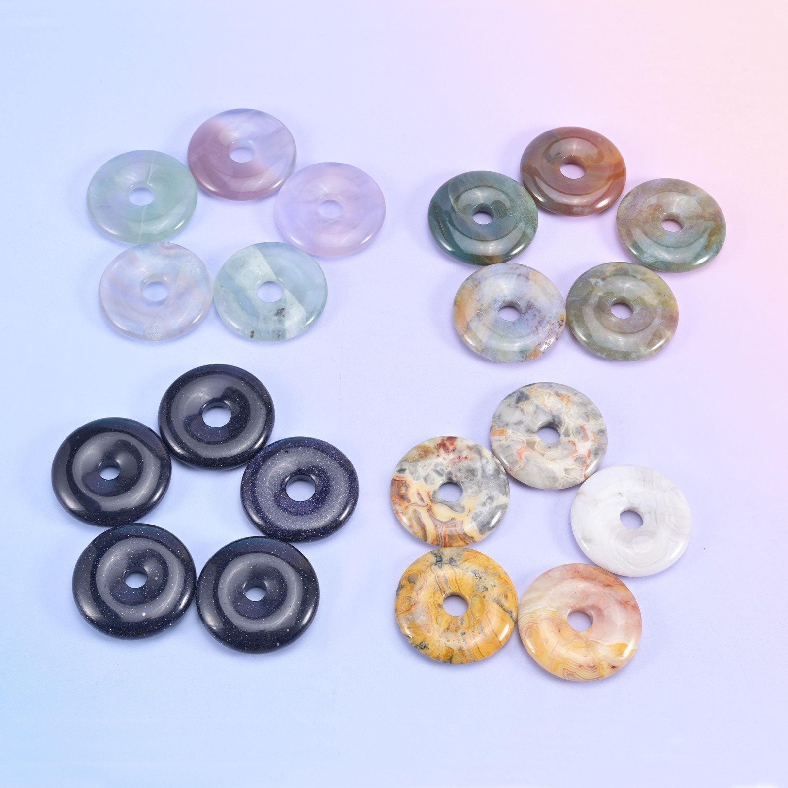 30mm Polished Crystal Donuts DIY Pendant Jewelry Pocket Stone