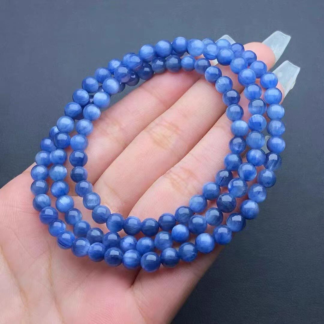 Natural Ice-Type Blue Kyanite Cat’s Eye Strand Buddhist Mala Bracelet